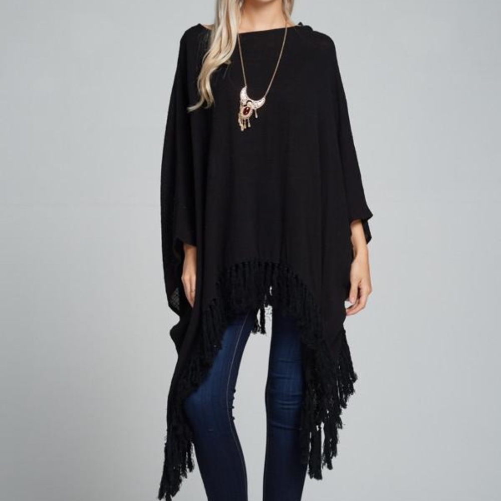 Black Fringe Poncho